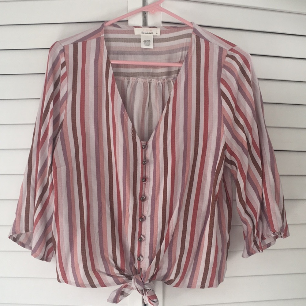 Striped pink and neutral blouse